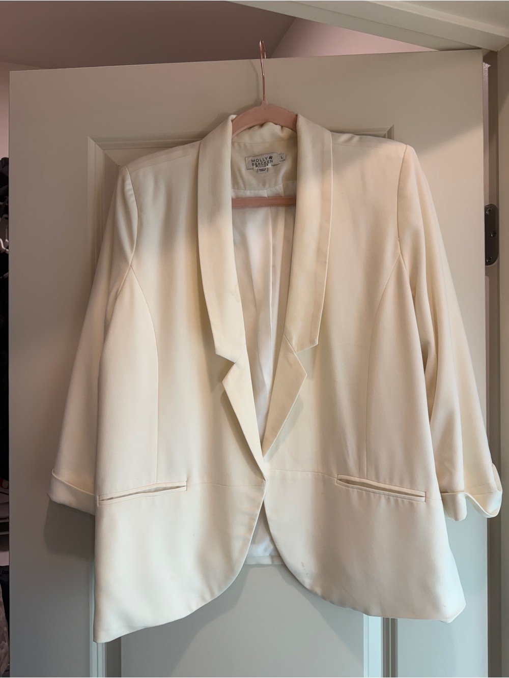 Molly Bracken Off-White Draped Open-Front Blazer